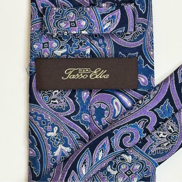 Tasso Elba Men’s Necktie Paisley Silk Tie - Purple and Blue - Picture 2 of 6